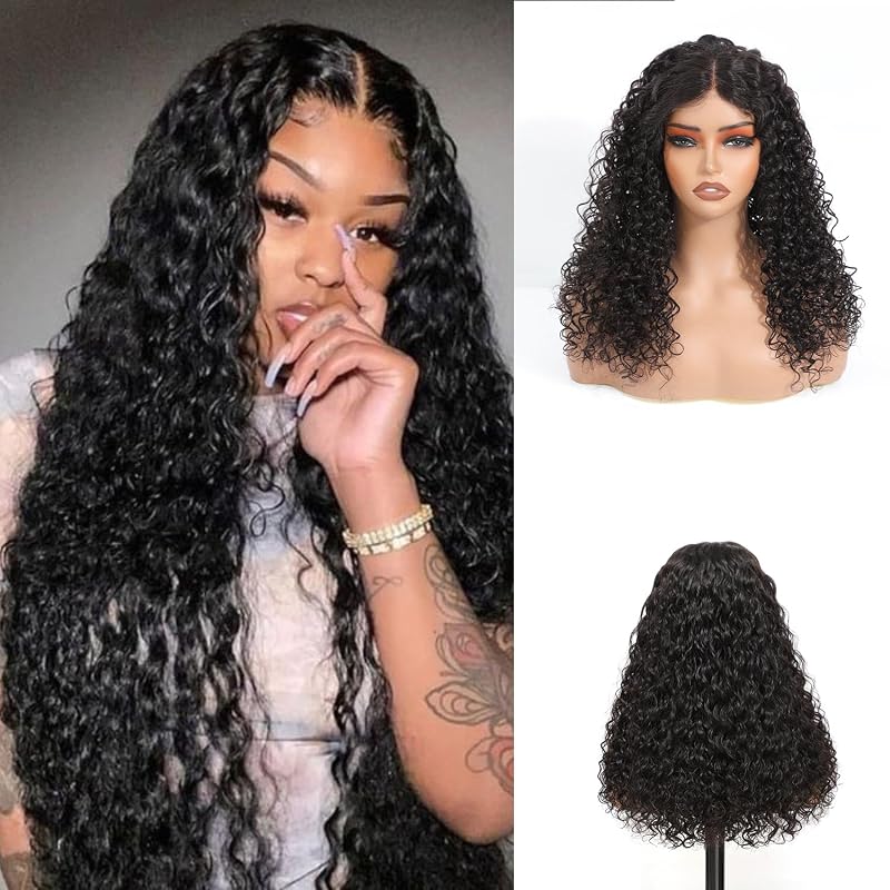 CindiRiver Wear and Go Glueless Water Wave 5x5 Hd Lace Closure Wigs Human Hair 280% Density Wig for Black Women Pre Plucked Wig Natural Black 26 Inch