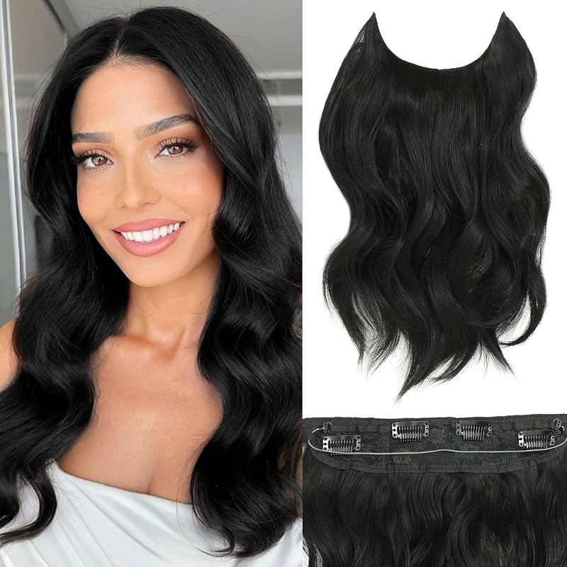 BUPPLER Halo Hair Extensions 16 Inch Invisible Wire Black