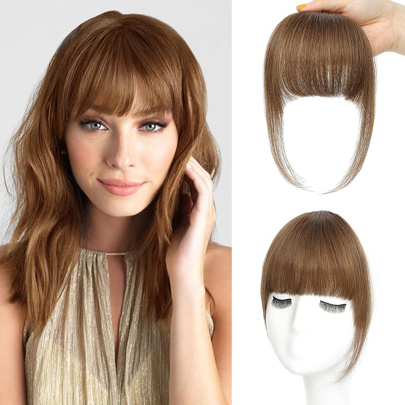 NAYOO Clip in Bangs Human Hair for Women, Medium Brown French Bangs