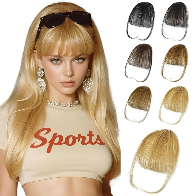 MEDO Clip in Bangs, 100% Real Human Hair Blonde Bangs Hair Clip, Natural Wispy Bangs Hair Clip Hairpieces for Daily Wear(18#)