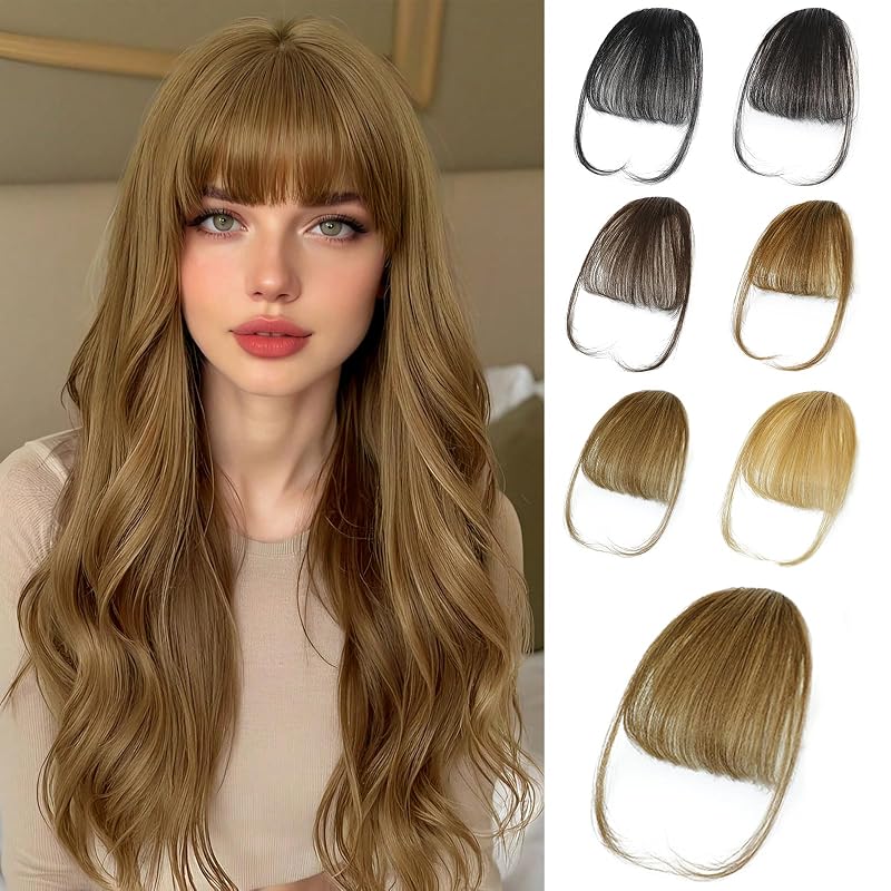 MEDO Bangs Hair Clip Human Hair, Natural Brown Clip in Bangs, Clip on Bangs for Women with Temples, Wispy Fake Bangs Hairpieces for Daily Wear