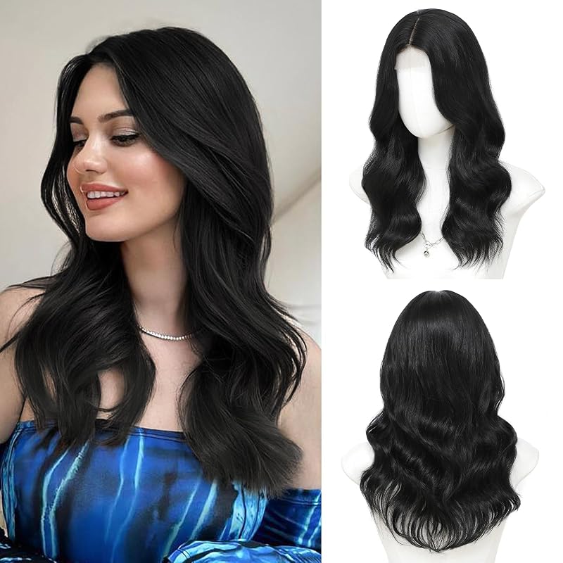 Niceone Hair White Wavy Wig for Women, 18 Inch Middle Part Synthetic Wig