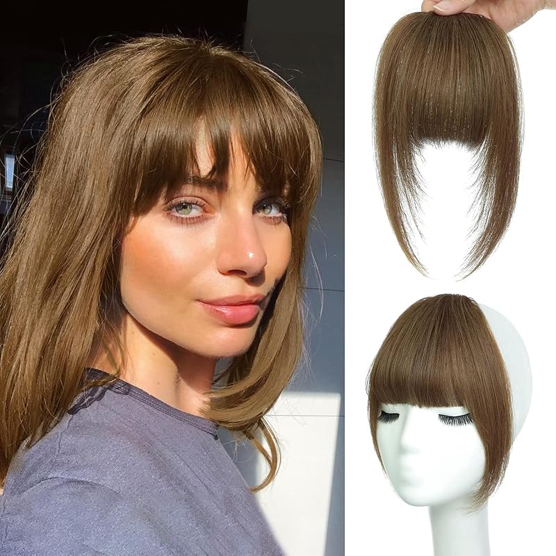 NAYOO Clip in Bangs Human Hair for Women, Light Brown French Bangs