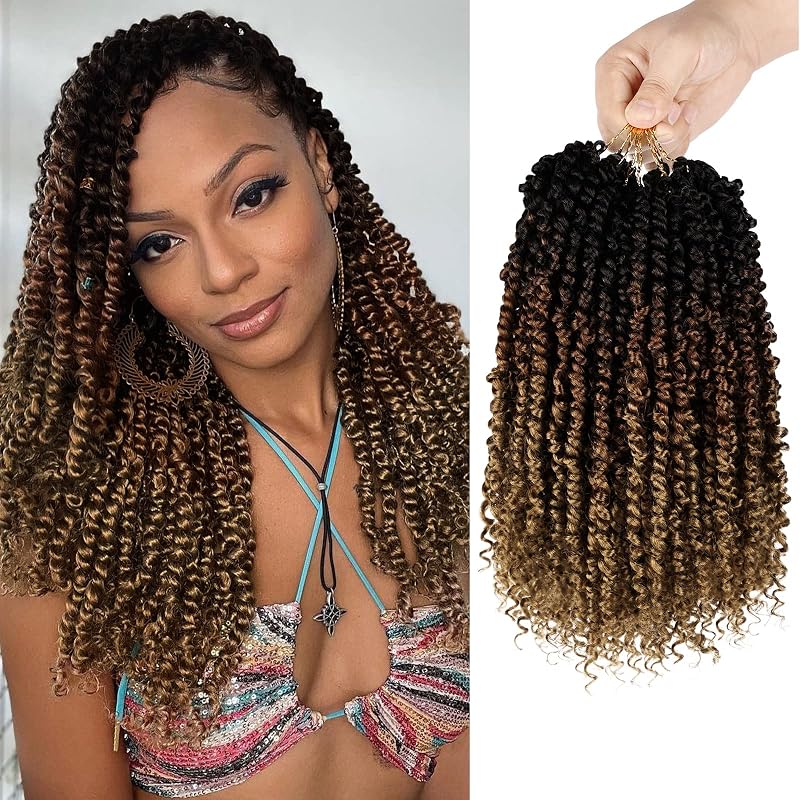 Pre-Twisted Passion Twist Crochet Hair 12 Inch for Black Women T1B/30/27