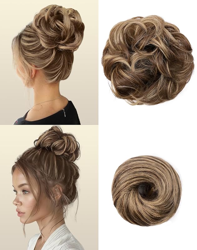 HSLHDI 2PCS Messy Bun Hair Pieces Synthetic Hair Bun Extensions For Women