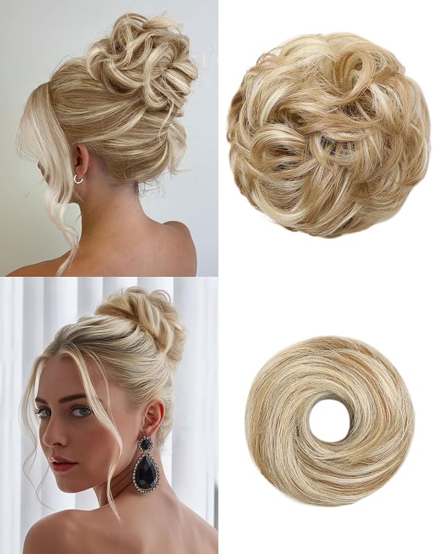 HSLHDI 2PCS Messy Bun Hair Pieces Synthetic Hair Bun Extensions For Women