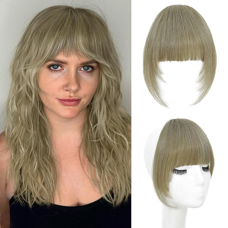 Clip in Bangs Real Human Hair French Bangs Hair Clip, Ash Blonde