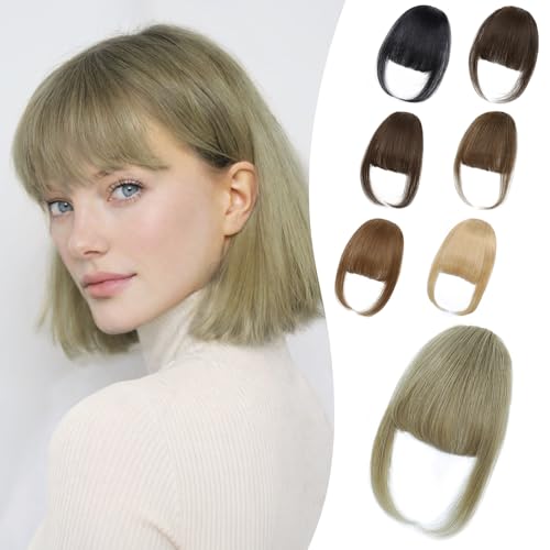 Wispy Bangs Hair Clip, 100% Human Hair Clip In Ash Blonde Bangs for Women, Soft Layered Fake Bangs with Feathered Fringe, Easy Clip-On Design for Daily Wear & Halloween