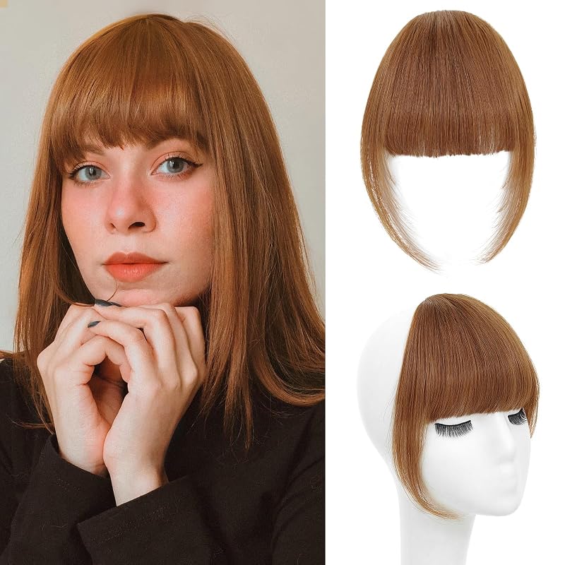 Clip in Bangs Real Human Hair French Bangs Hair Clip, Medium Auburn