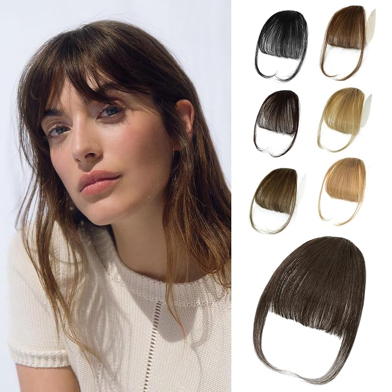 NAYOO Clip in Bangs Human Hair for Women, Medium Auburn Wispy Bangs