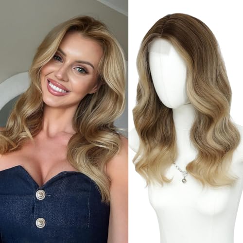 MORICA Ombre Blonde Wigs for Women, 18 Inch Wavy Middle Part Synthetic Wig