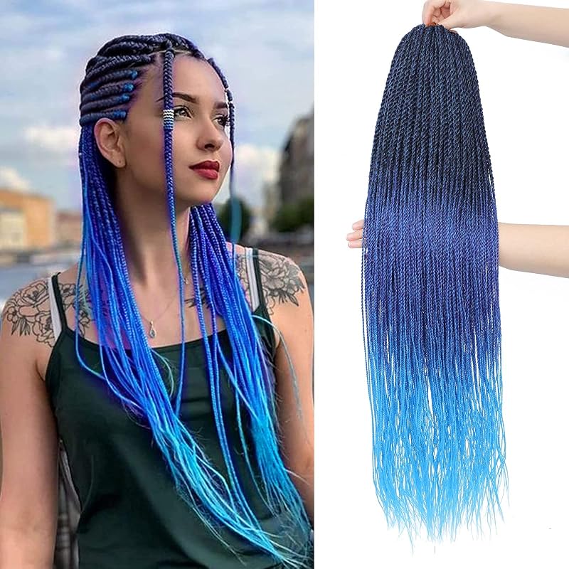 NAYOO Senegalese Twist Crochet Hair Extensions for Protective Styles, Synthetic Fiber, Easy Install for Beginners.18 Inch Blue Twist Crochet Hair for Black Women