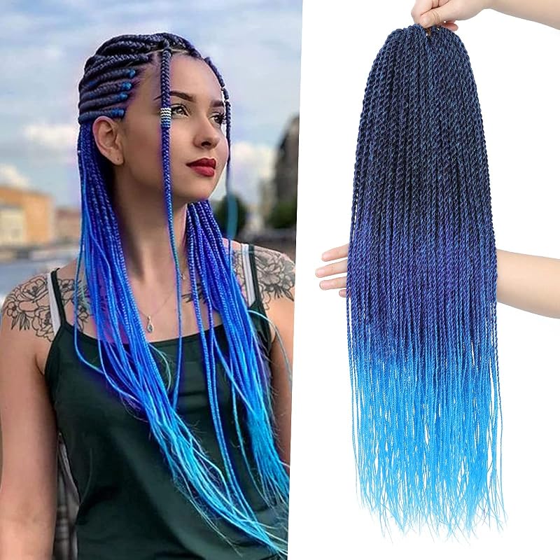 NAYOO Blue Crochet Senegalese Twist, 22 Inch 8 Packs Small Crochet Hair for Black Women, 35 Strands/Pack Braids, Hot Water Setting (22 Inch, 1B/Purple/Blue)