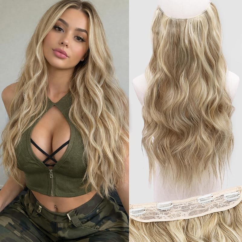 Halo Hair Extensions 20 Inch Invisible Wire Ash Brown Platinum Blonde