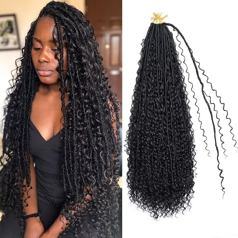 Goddess Locs Crochet Hair for Black Women-30inch Faux Locs Crochet Hair 8 Packs Synthetic Pre-Looped with Curly Ends(8Pack,30inch,1B)