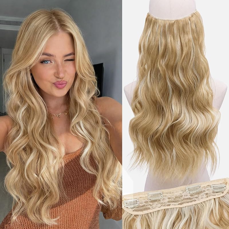 Halo Hair Extensions 20 Inch Invisible Wire Dark Ash Blonde mi Light Blonde