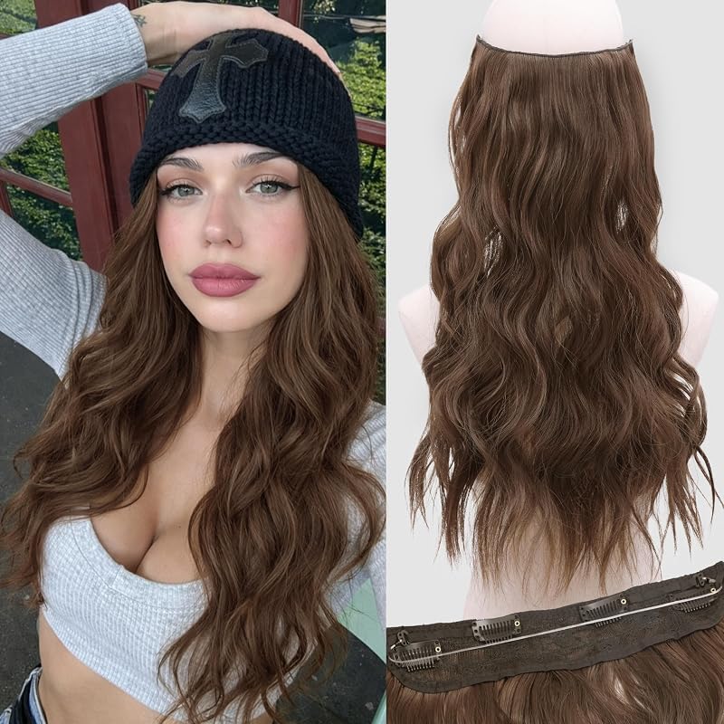 BUPPLER Halo Hair Extensions 20 Inch Invisible Wire Medium Ash Brown