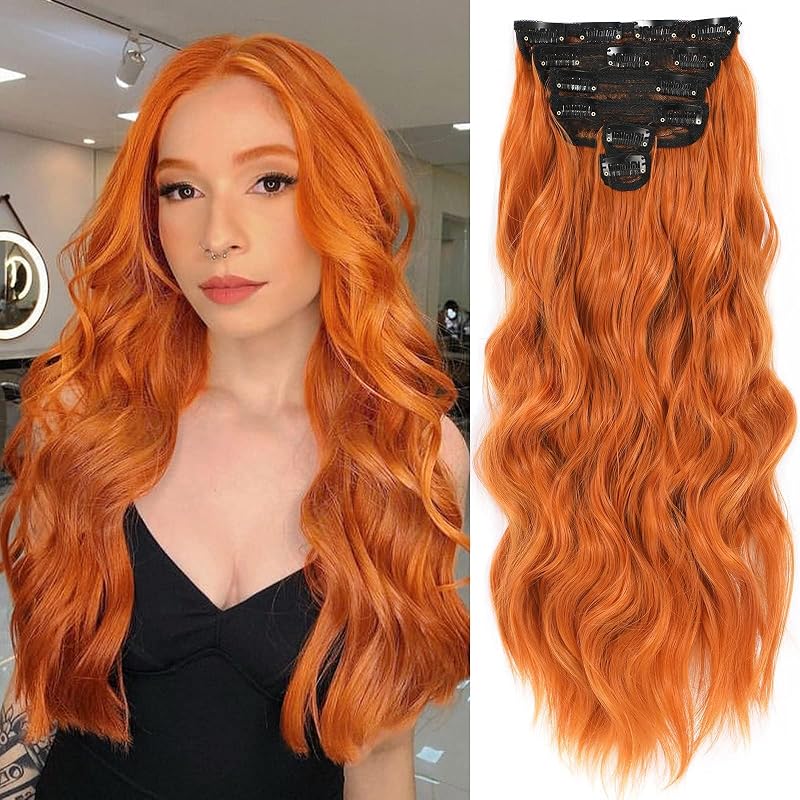 NAYOO Clip in Hair Extensions, 20 Inch Wavy Synthetic Hairpieces 6PCS