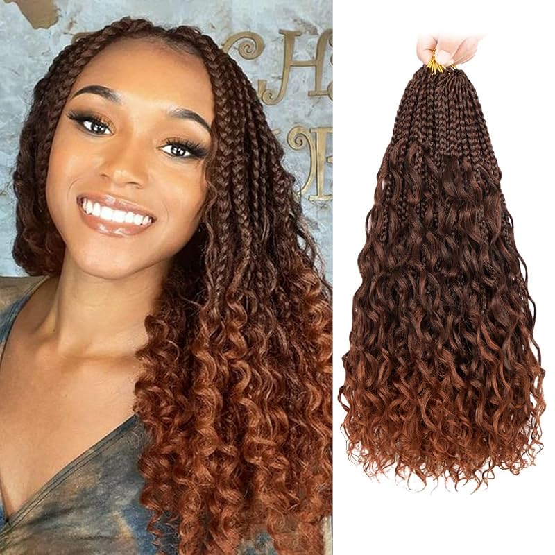 Boho Box Braids Crochet Hair 14 Inch, 8 Packs Goddess Box Braids Crochet Hair with Curly Ends, Pre Looped Bohemian Braids Synthetic Hair, Natural Looking Crochet Braids for Black Women (1B/350)