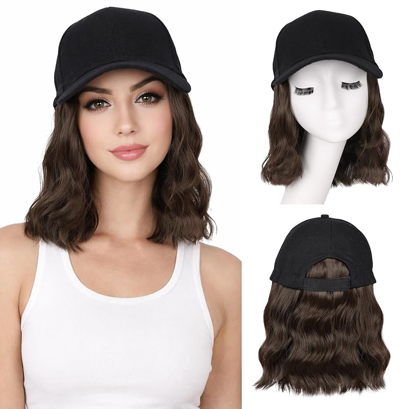 Hat Wigs for Women Baseball Cap with Hair Extensions, 14inch