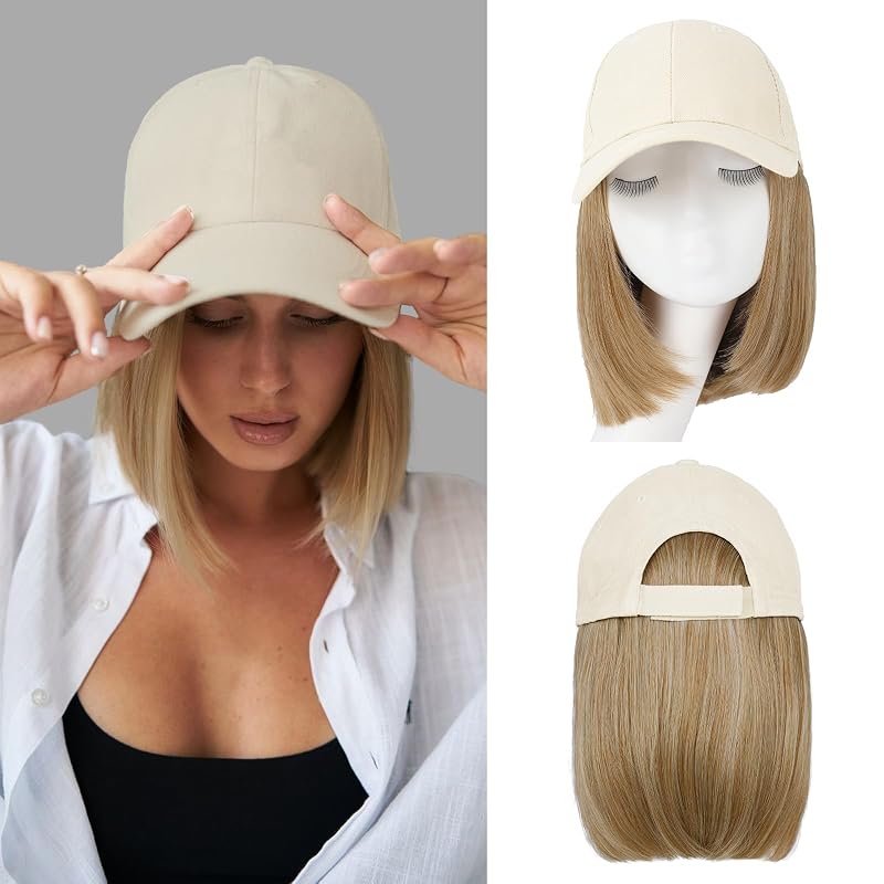 Hat Wigs for Women Baseball Cap with Hair Extensions, 12inch