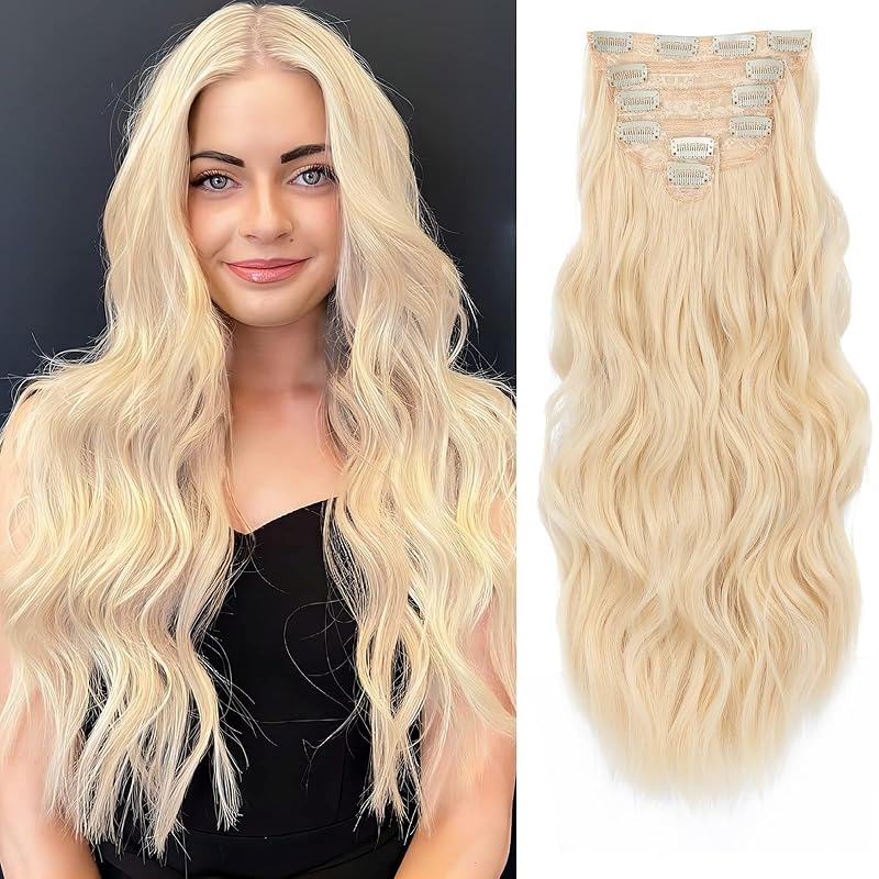 NAYOO Clip in Hair Extensions, 20 Inch Wavy Synthetic Hairpieces 6PCS