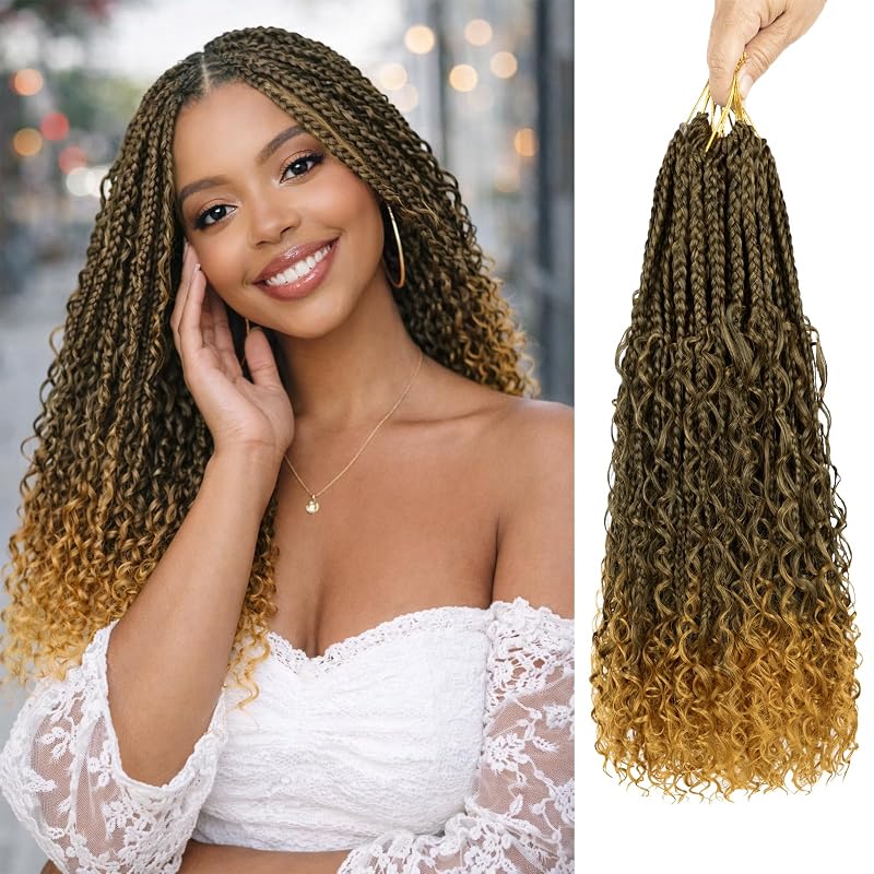 Goddess Box Braids Crochet Hair for Black Women 18 Inch Boho Braids Crochet Hair Pre Looped, 8PK Boho Crochet Braids with Curly Ends