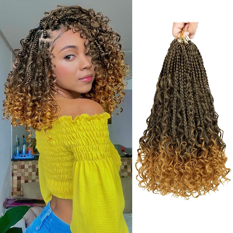 Bohemain Box Braids Crochet Hair for Black Women, 14Inch Boho Crochet Hair Pre Looped, 8PK Crochet Boho Braids with Curly Ends
