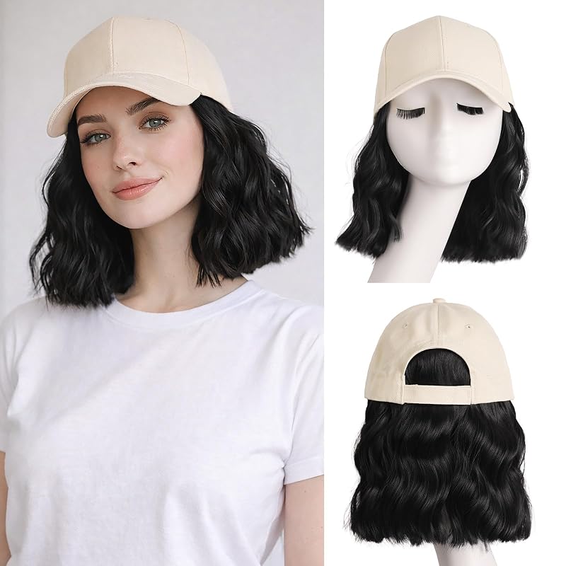 Hat Wigs for Women Baseball Cap with Hair Extensions, 14inch