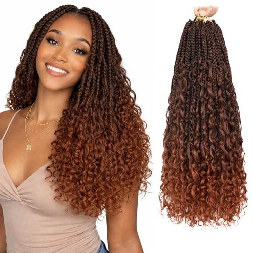 Goddess Box Braids Crochet Hair-18 Inch Boho Crochet Hair for Black Women, 8PK Pre Looped Crochet Boho Braids with Curly Ends(T350)