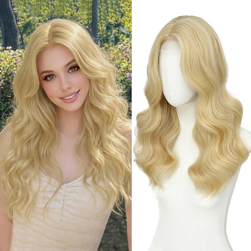 MORICA Blonde Wigs for Women, 18 Inch Wavy Middle Part Synthetic Wig