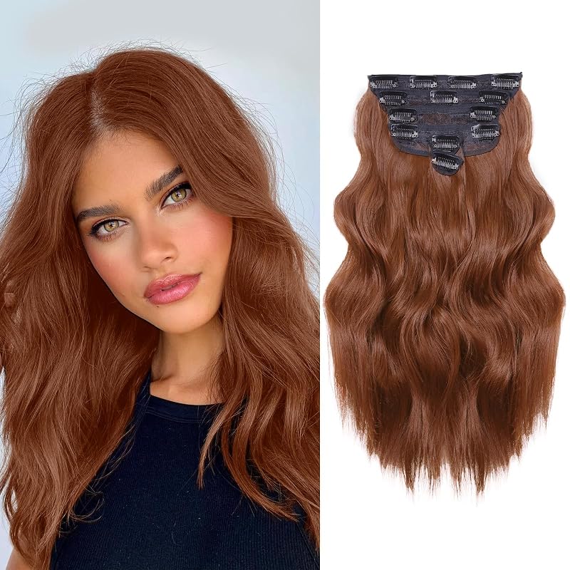 NAYOO Clip in Hair Extensions, 14 Inch Wavy Synthetic Hairpieces 6PCS
