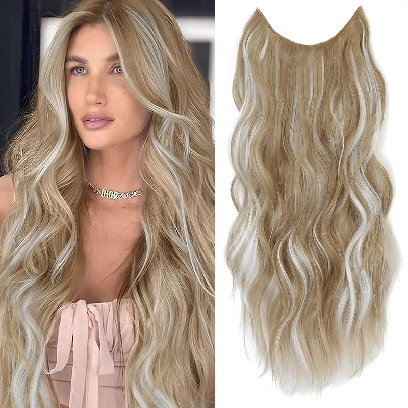 Halo Hair Extensions 24 Inch Invisible Wire Deep Ash Blonde Mix Platinum