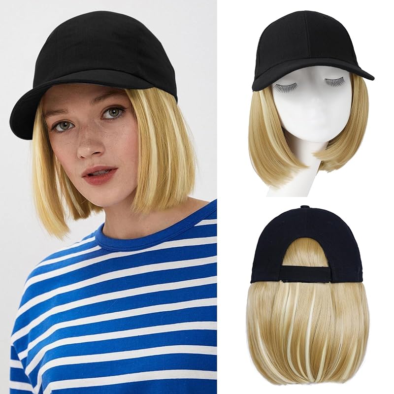 Hat Wigs for Women Baseball Cap with Hair Extensions, 12inch