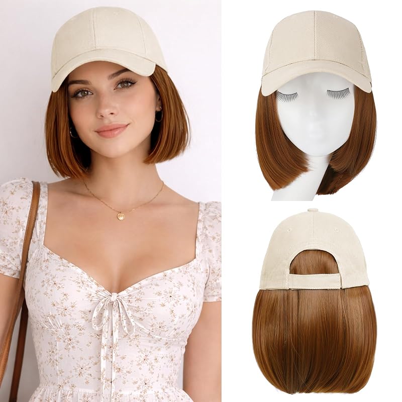 Hat Wigs for Women Baseball Cap with Hair Extensions, 12inch