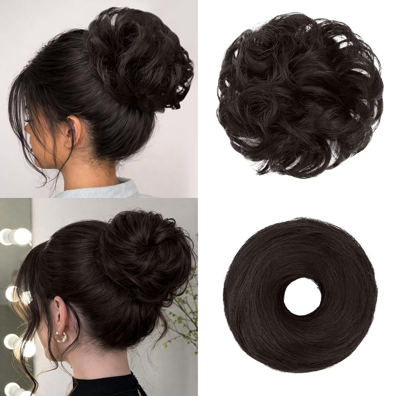 2PCS Messy Bun Hair Pieces Synthetic Hairpieces For Women Dark Brown