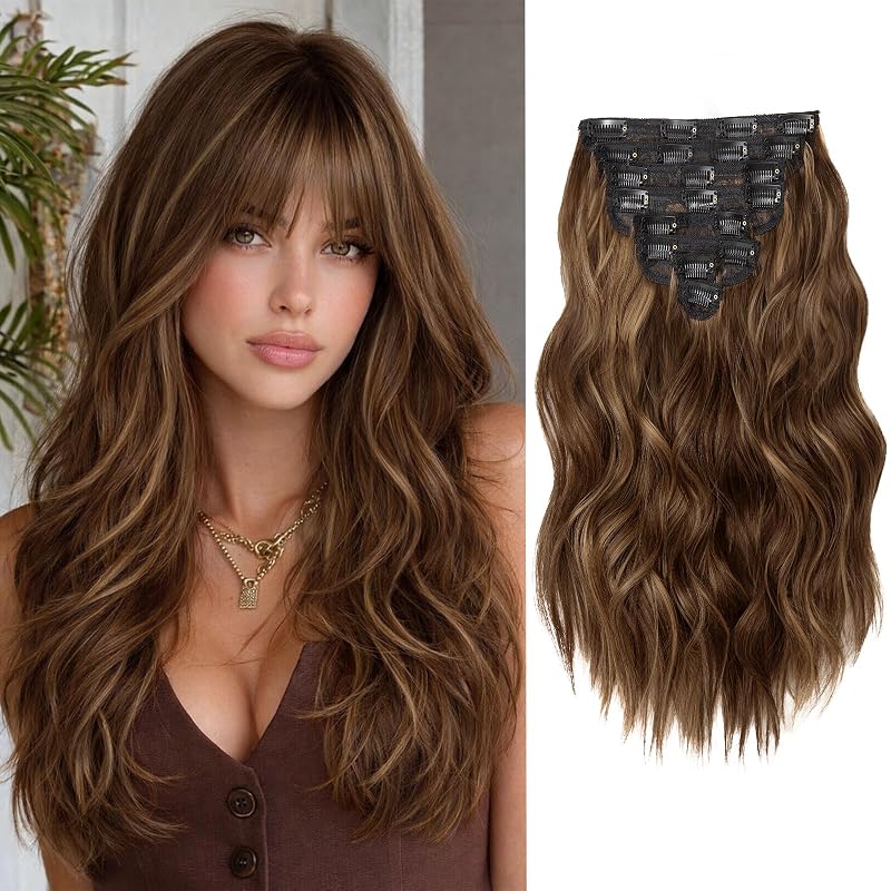 Hair Extensions for Women, 8PCS 16 Inch Curly Light Blonde Clip in Hair Extensions Mix Blonde, Synthetic Wavy Full Head Thick Hairpieces for Women