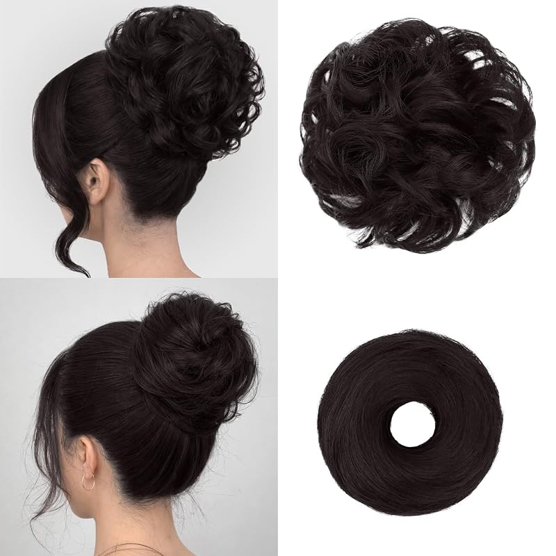 2PCS Messy Bun Hair Pieces Synthetic Hairpieces For Women Brown Black