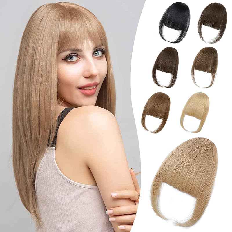Wispy Bangs Hair Clip, 100% Human Hair Clip In Honey Blonde Bangs for Women, Soft Layered Fake Bangs with Feathered Fringe, Easy Clip-On Design for Daily Wear & Halloween