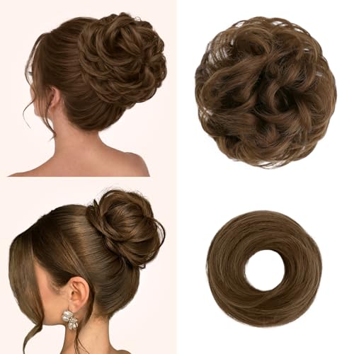 2PCS Messy Bun Hair Pieces Synthetic Hairpieces For Women Light Brown