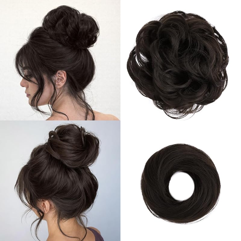 2PCS Messy Bun Hair Pieces Synthetic Hairpieces For Women Brown