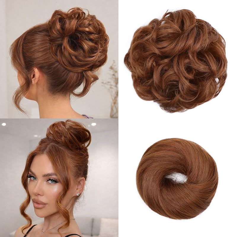 2PCS Messy Bun Hair Pieces Synthetic Hairpieces For Women Auburn