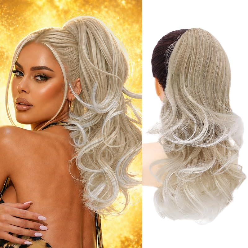 NAYOO Claw Clip Ponytail Extension Dirty Blonde 18" Long Wavy Ponytail Clip in Hair Extensions for Women Curly Natural Layered Pony Tails for Short Thin Hair Synthetic Hairpiece(Dirty Blonde)
