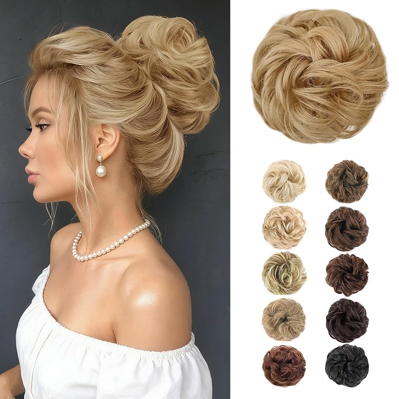 MORICA 1PCS Messy Bun Hair Piece for Women, Dark Blonde Hair Bun Scrunchie