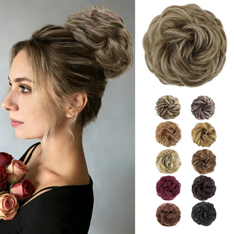 MORICA 1PCS Messy Bun Hair Piece for Women, Dark Ash Blonde Bun Scrunchie