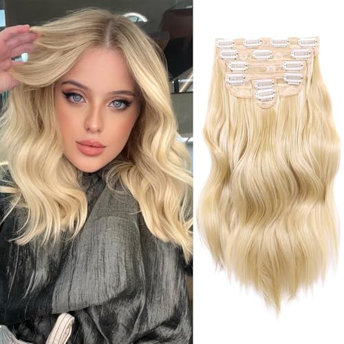 NAYOO Clip in Hair Extensions, 14 Inch Wavy Synthetic Hairpieces 6PCS