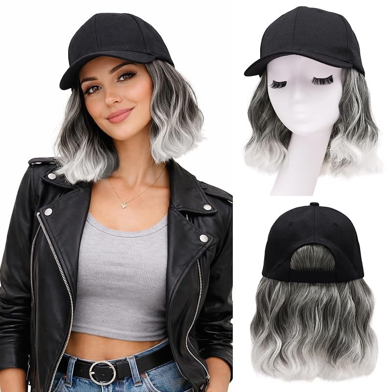Hat Wigs for Women Baseball Cap with Hair Extensions, 14inch