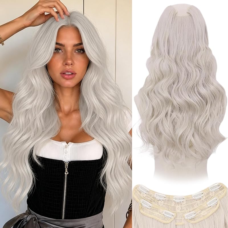 WECAN Clip In Hair Extensions, 20 Inch 3PCS Wavy Blonde Synthetic Hair