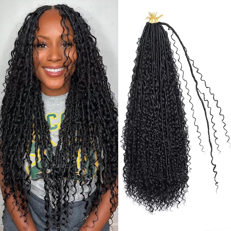 Goddess Locs Crochet Hair for Black Women-24inch Faux Locs Crochet Hair 8 Packs Synthetic Pre-Looped with Curly Ends(8Pack,24inch,1B)