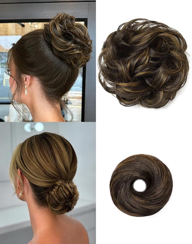 HSLHDI 2PCS Messy Bun Hair Pieces Synthetic Hair Bun Extensions For Women